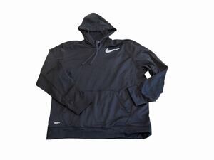 VTG Nike Therma Fit Center Swoosh Hoodie Black Pullover Sweatshirt Mens Large